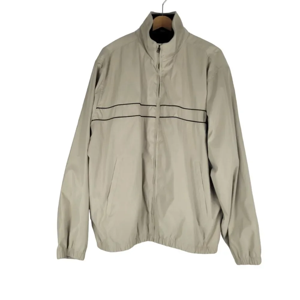 Van Heusen Full Zip Jacket Mens Size Large Lightweight Lined Beige